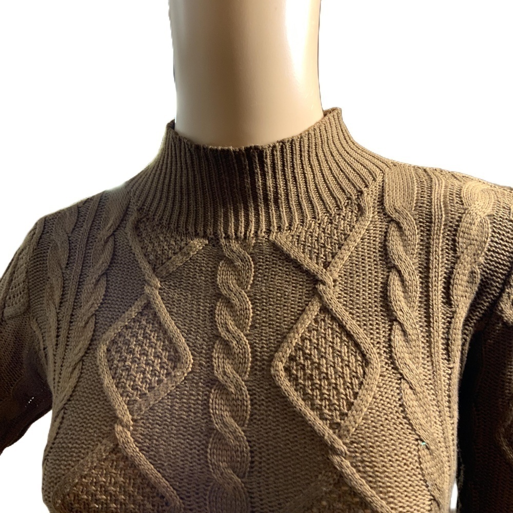 SHEIN Brown Long Sleeve Mock neck Cable Knit Backless Sweater Dress Sz XS Baddie - Picture 2 of 14